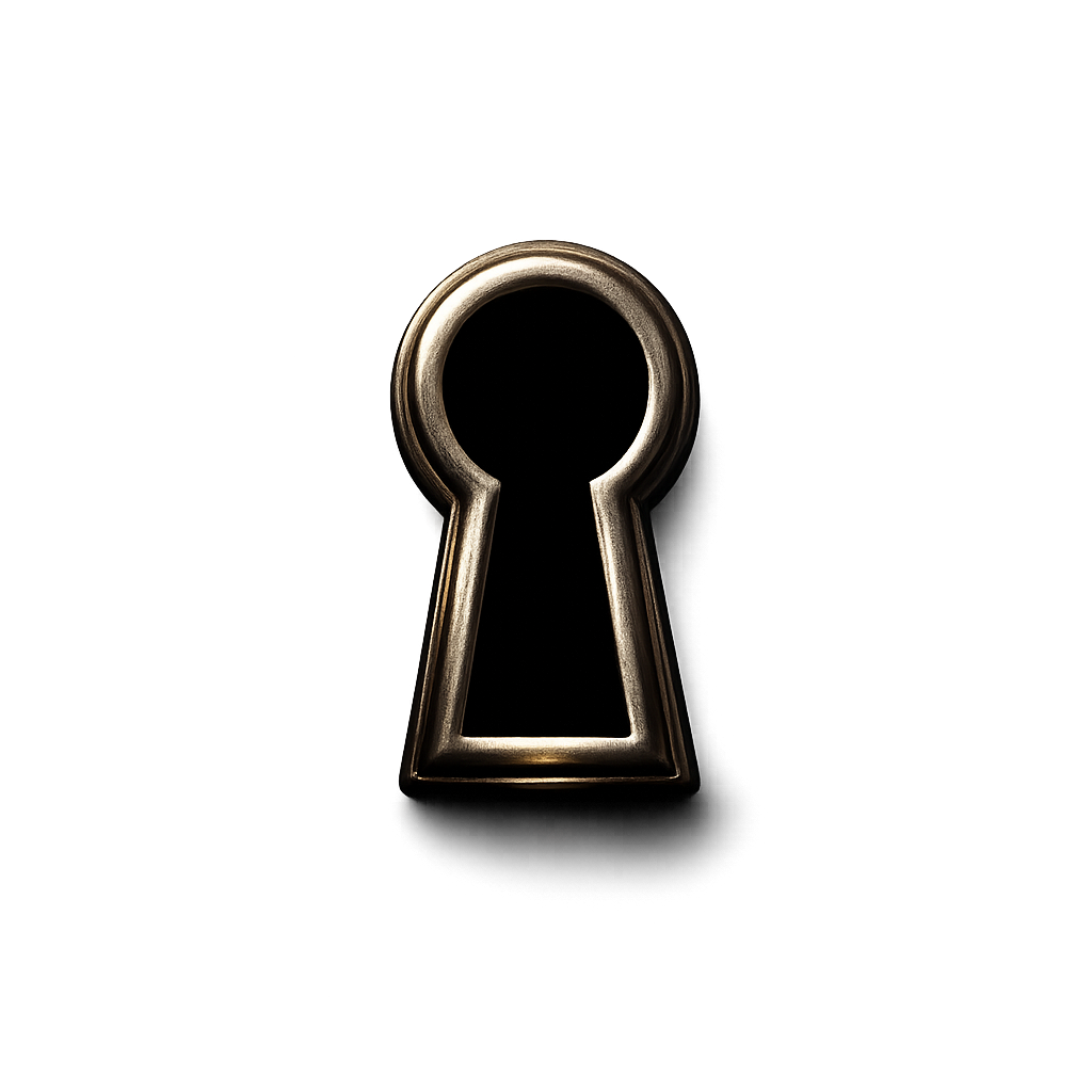 Glossy keyhole illustration representing the home-buying flow inside the Moea app